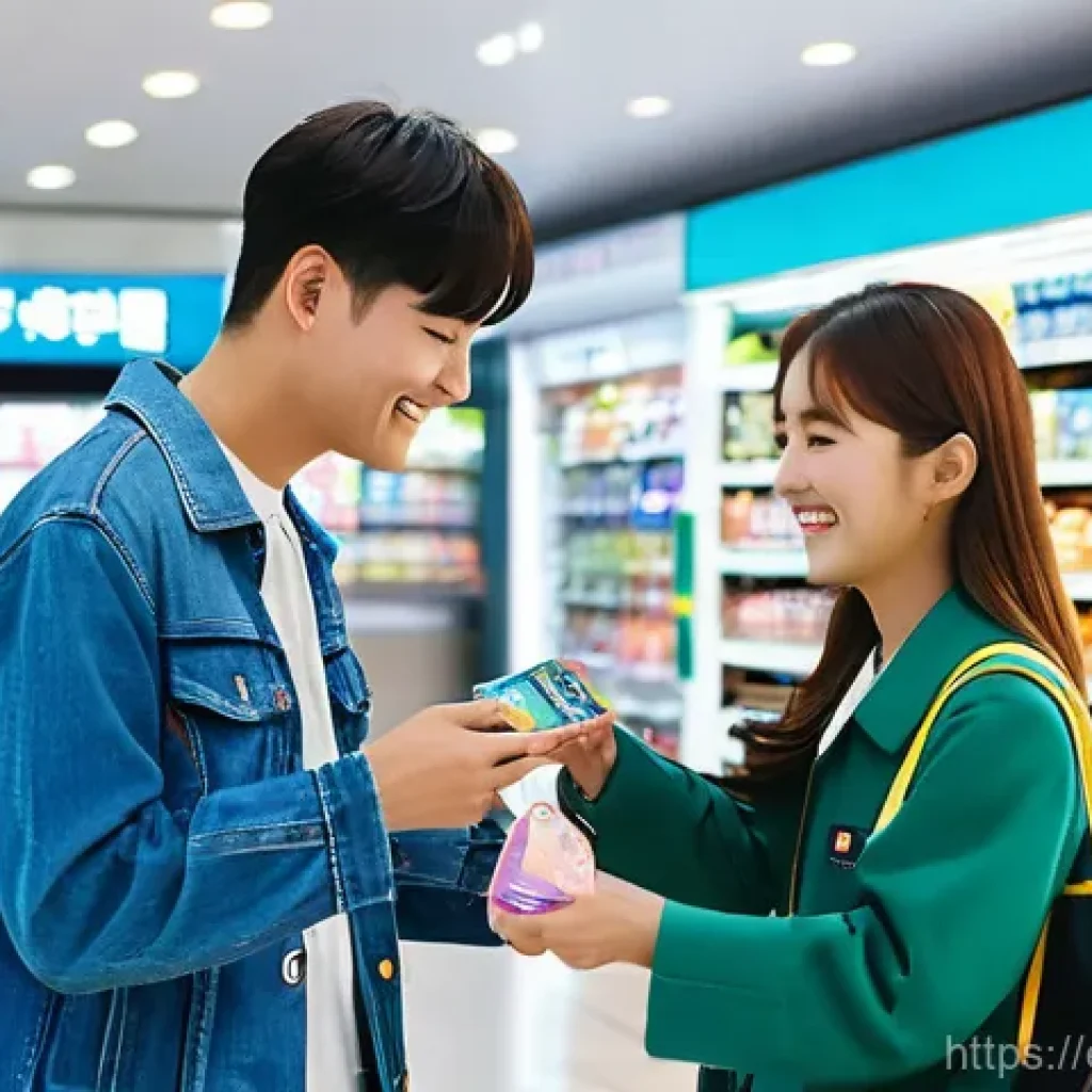 T money 카드 사용법 - **A joyful young traveler purchasing a T-money card at Incheon International Airport.** The scene de...
