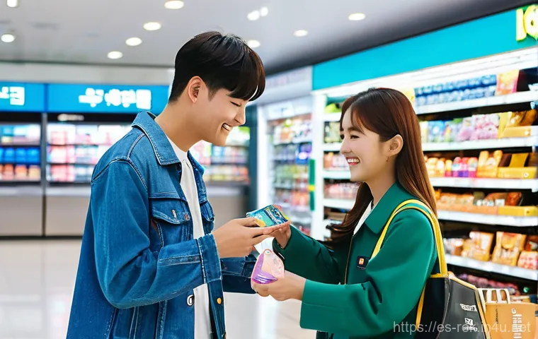 T money 카드 사용법 - **A joyful young traveler purchasing a T-money card at Incheon International Airport.** The scene de...